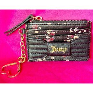 Juicy Couture Ditzy Rose Black Pretty Bow Card Case with Heart Keychain